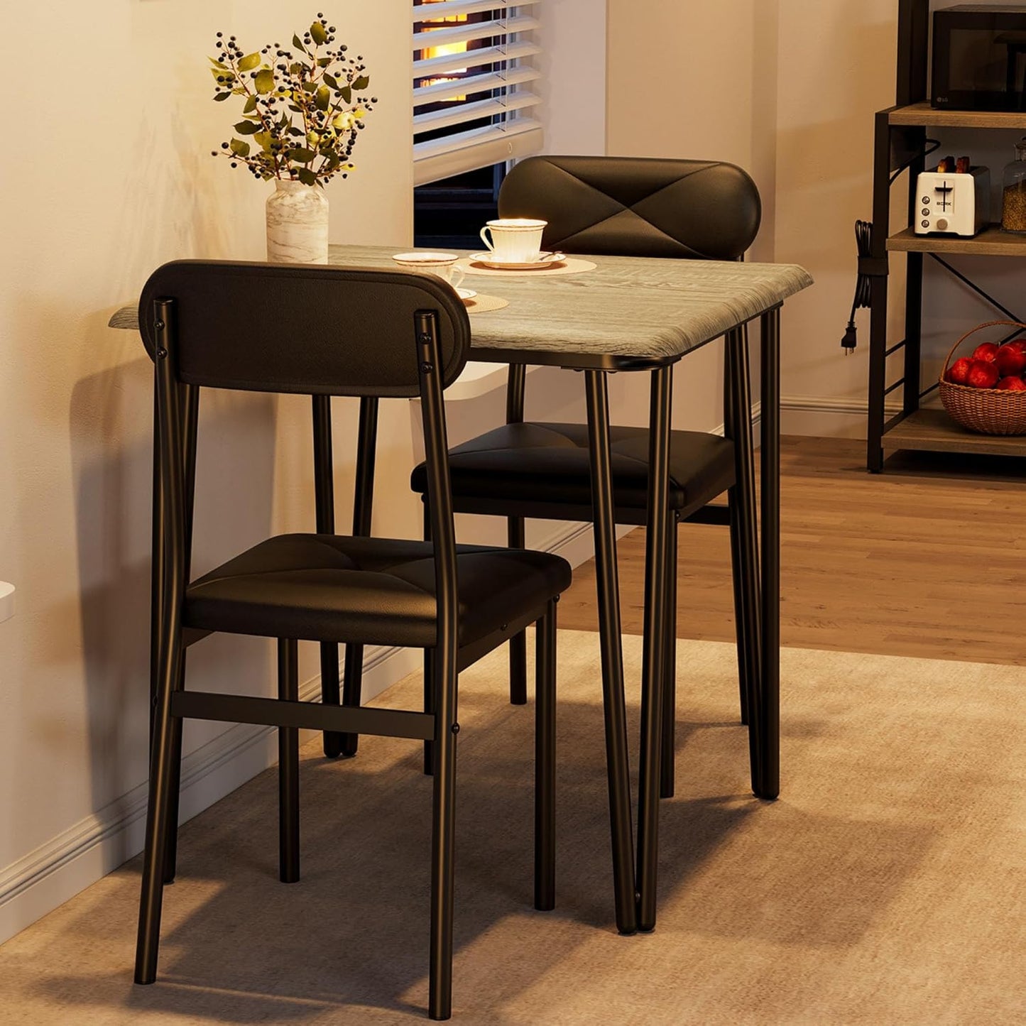 GarveeHome Dining Table Set for 2, Kitchen Table with Upholstered Chairs for Kitchen Room and Small Spaces (Grey, Table with 2 Chairs)