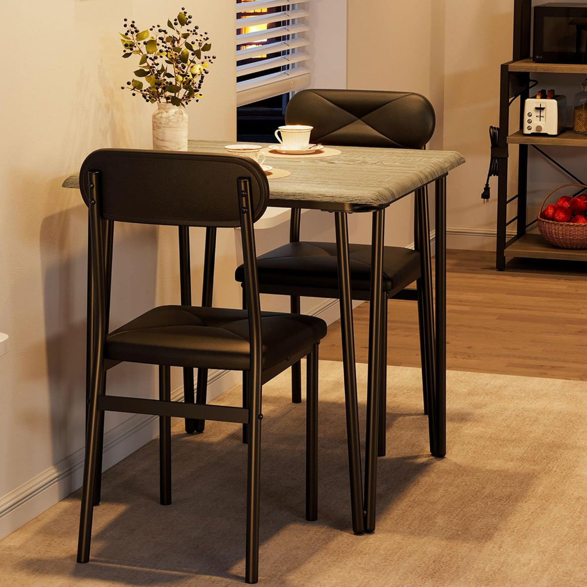 IDEALHOUSE Dining Table Set for 4, Kitchen Table with Upholstered Chairs for Kitchen Room and Small Spaces (Grey, Table with 2 Upholstered Chairs)
