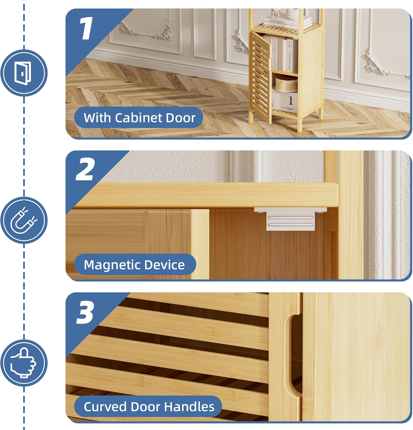 HITNET Bathroom Cabinet Freestanding, Small Bamboo Floor Cabinet, 4 Tier Single Door Sofa Side Table Storage Organizer, Space Saving Kitchen Cupboard, Natural