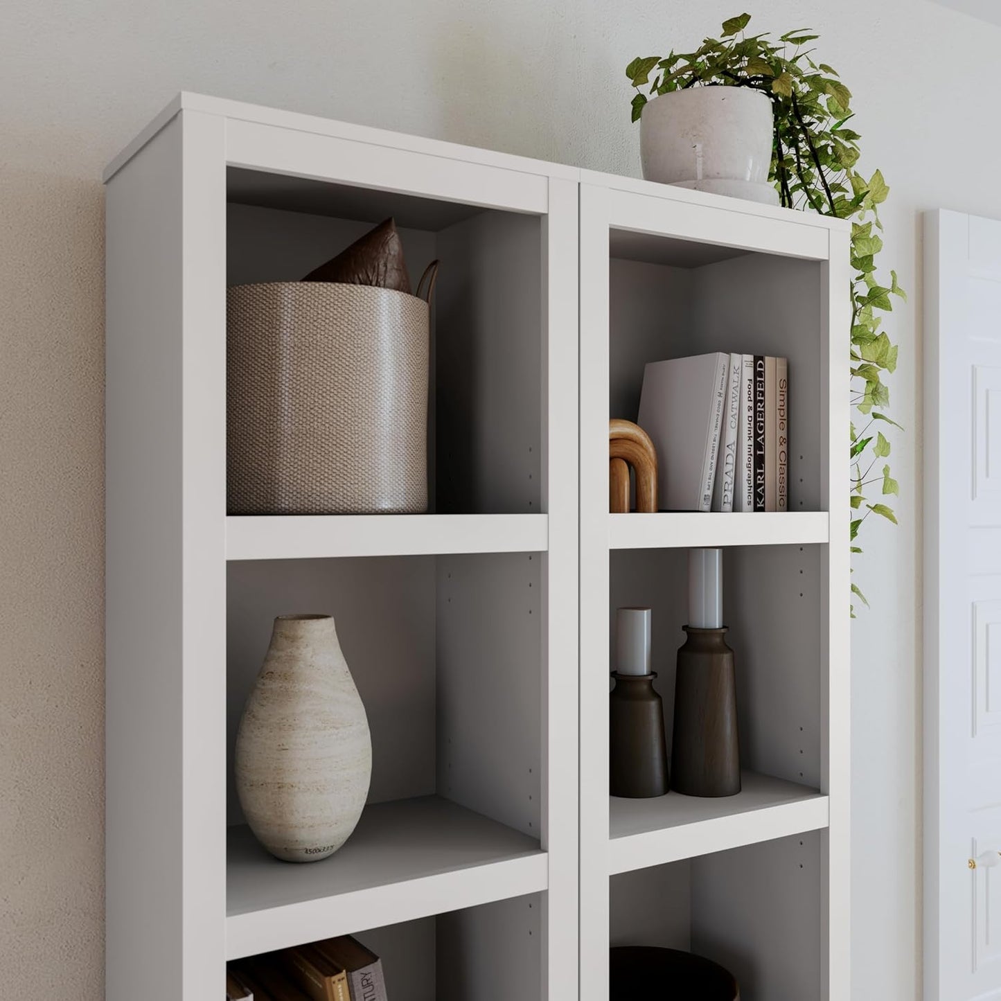 Prepac Moda 80" Tall 5-Tier Narrow Bookcase in White, Modern Storage Accent Bookshelf with 3 Adjustable Shelves for Home, Office, Living Room, Bedroom