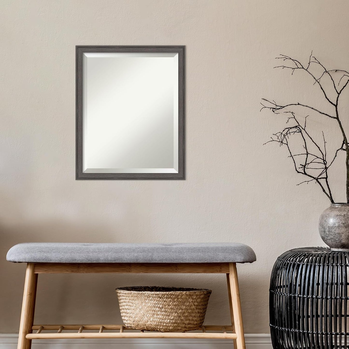 Amanti Art Silver Bathroom Mirror for Over Sink, 22x18 Florence Pewter Rectangle Vanity Mirror, Small Casual Frame, Hangs Horizonally and Vertically, Bathroom Wall Decor, Beveled Edge from WI, USA