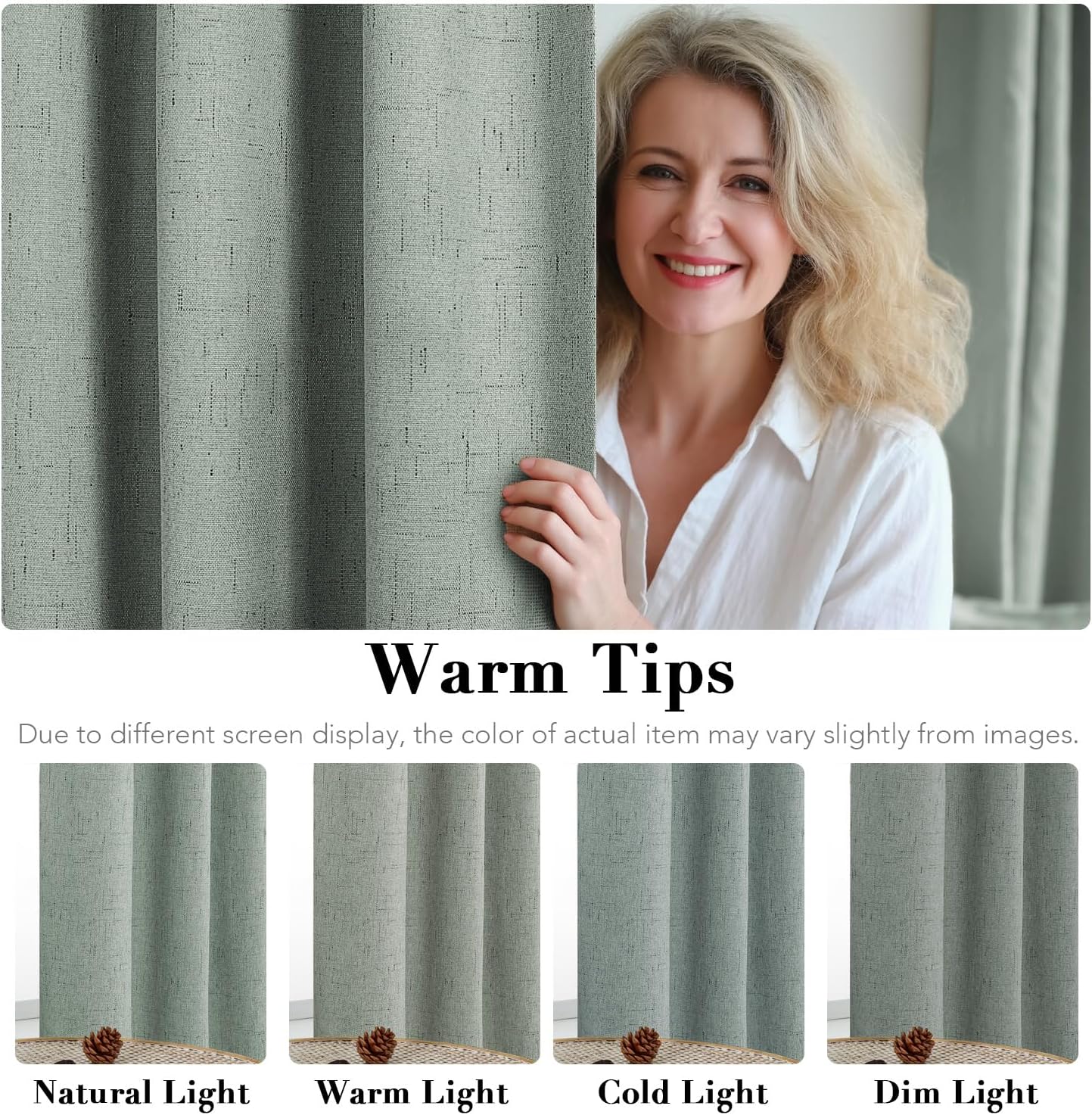 H.VERSAILTEX Bedroom Curtains Blackout Linen Blackout Curtains 84 Inches Long, 100% Blackout Thermal Textured Linen Look Curtain Draperies Grommet with White Liner, 2 Panels, Green Bay