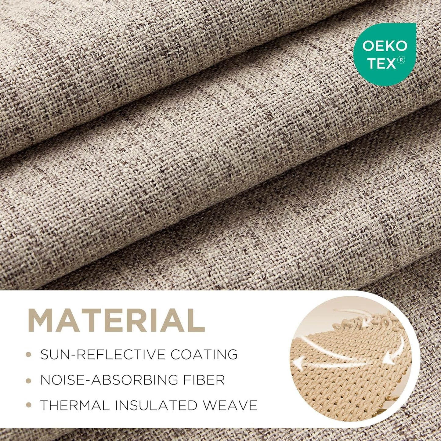 Joydeco Blackout Curtains for Bedroom - 100% Light Blocking 2 Panels Set Linen Drapes 42" W x 72" L, Thermal Insulated Room Darkening Curtains, Linen Textured for Living Room, Rod Pocket & Back Tabs