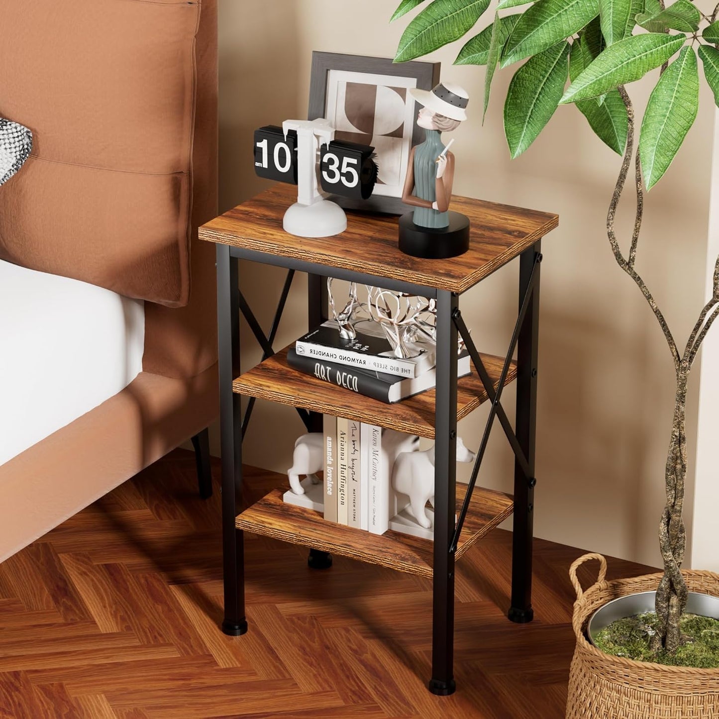 VECELO Modern Nightstands X-Design Side End Table Night Stand with Storage Shelf for Bedroom,Living Room,