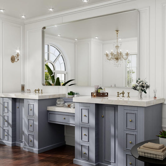 Hasipu 55×32 Inch Large Bathroom Mirror for Wall, Rectangular Silver Metal Frame Bathroom Mirrors, Modern Wall Mounted Vanity Mirror for Bathroom (Horizontal/Vertical)