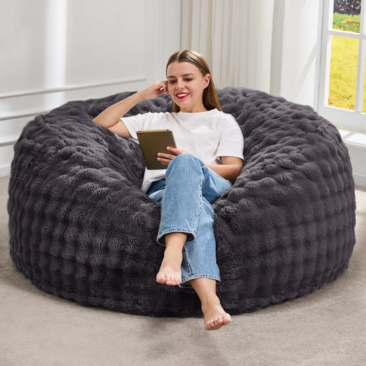 Hobestluk Bean Bag Chairs 4ft Beanbag Chair with Filler Adult Bean Bags with Fluffy & Machine Washable Cover, Giant Bean Bag Chairs for Adults (Dark Grey, 4FT-44" x 44" x 24")