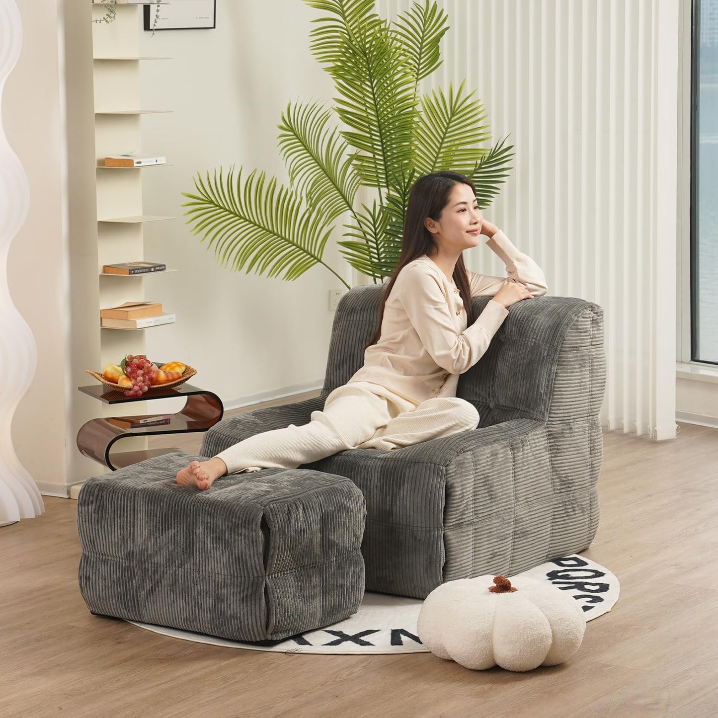 N&V CUBICUS Armless Floor Sofa, All New Hybrid Foam Design, with Matching Ottoman (CUBICUS, Jade)