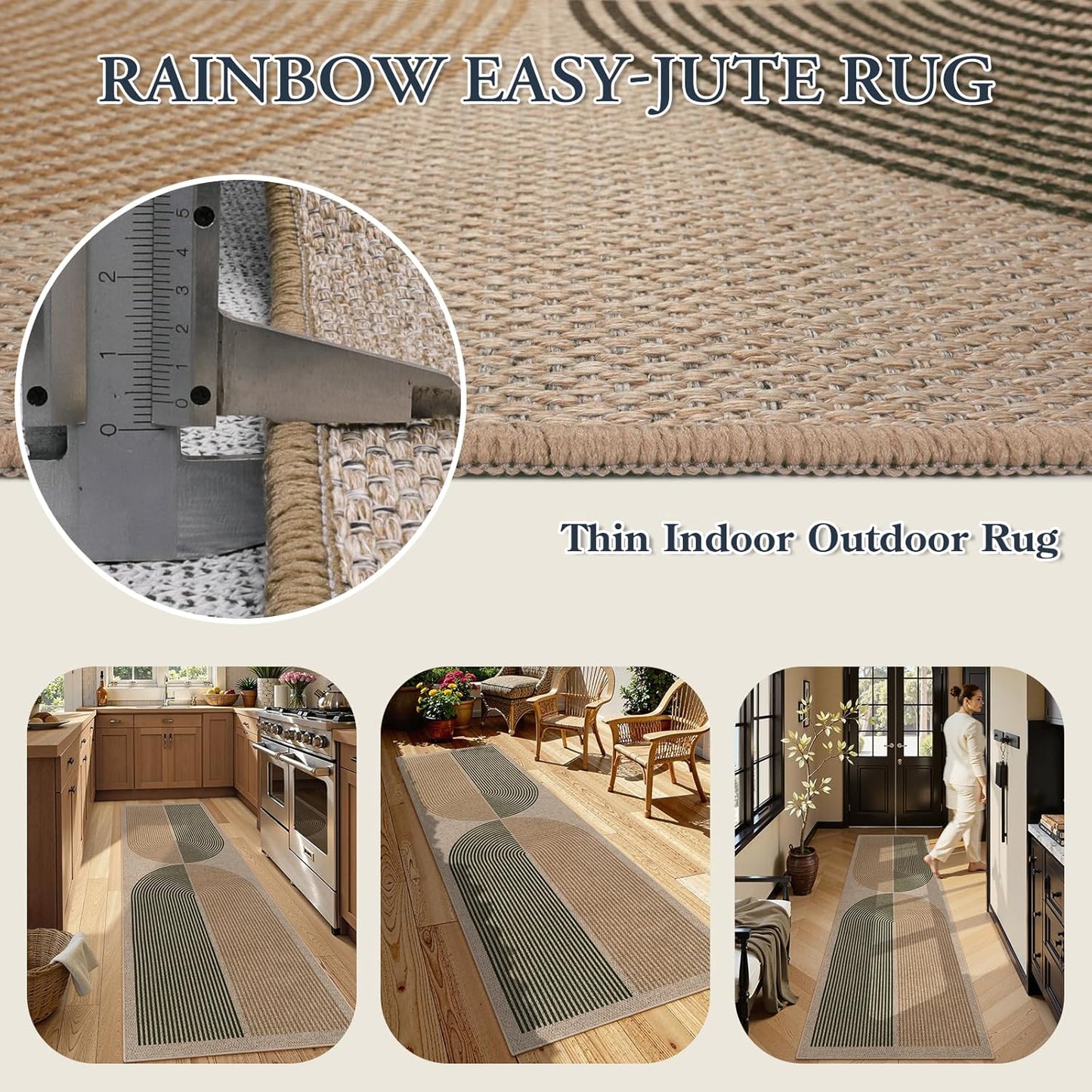 Lahome Modern Rainbow Easy Jute Rug, 2x8 Hallway Runner Washable Rugs for Entryway Farmhouse Kitchen Rug, Non Slip Indoor Outdoor Carpet Contemporary Throw Door Mat for Bedroom Porch