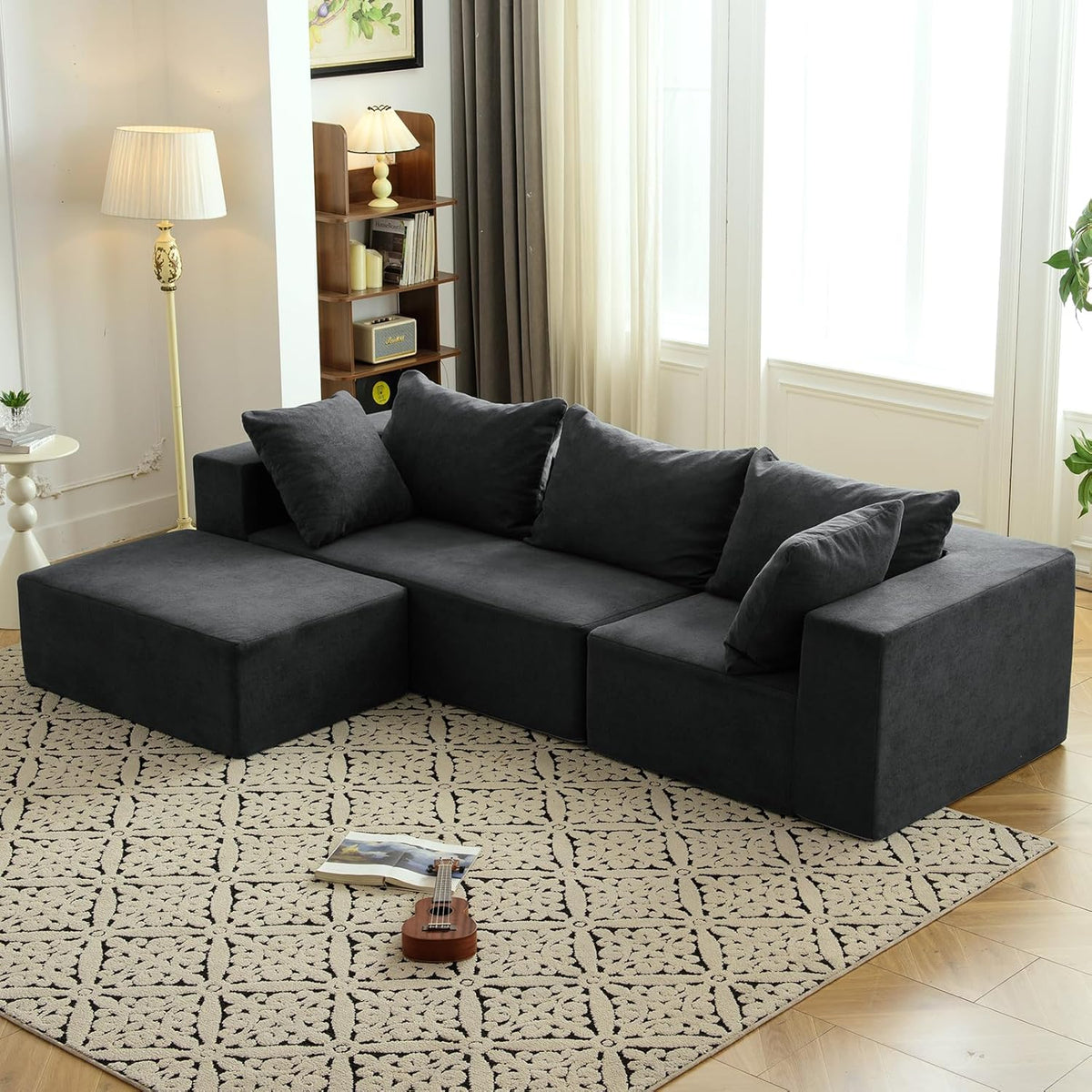 Vamcheer Modular Sectional Sofa with Chaise, Modern L Shaped Cloud Couch with Deep Seat, Sectional Couches for Living Room, Bedroom, Office, No Assembly Required, Gray