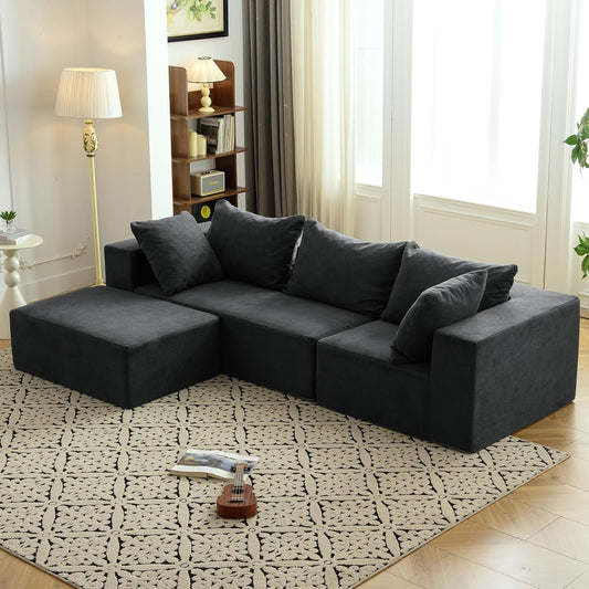 Vamcheer Modular Sectional Sofa with Chaise, Modern L Shaped Cloud Couch with Deep Seat, Sectional Couches for Living Room, Bedroom, Office, No Assembly Required, Gray