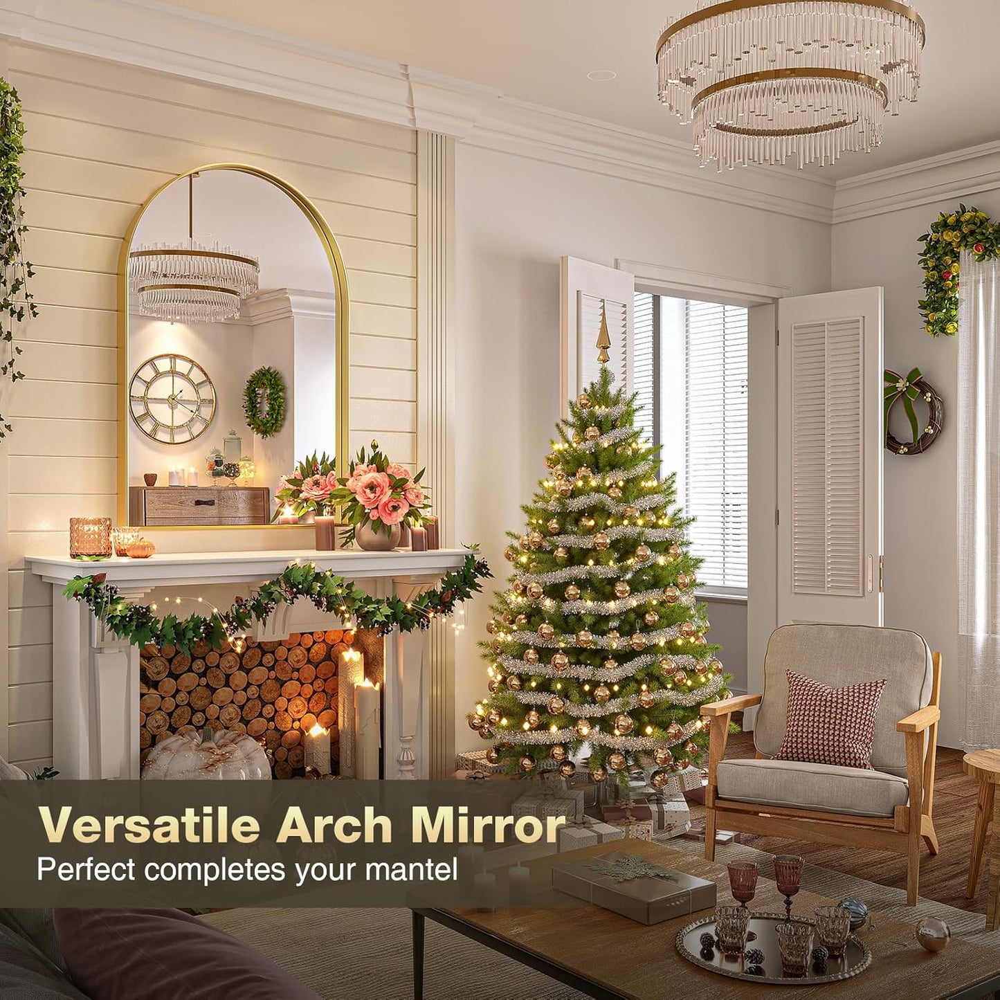 Brightify Arched Mirror, Arched Wall Mirror, 32 x 40 Inch Gold Arch Mirror, Metal Frame Gold Bathroom Mirror, Arched Top Bathroom Vanity Mirror for Living Room Bedroom Mantel Entryway Hallways