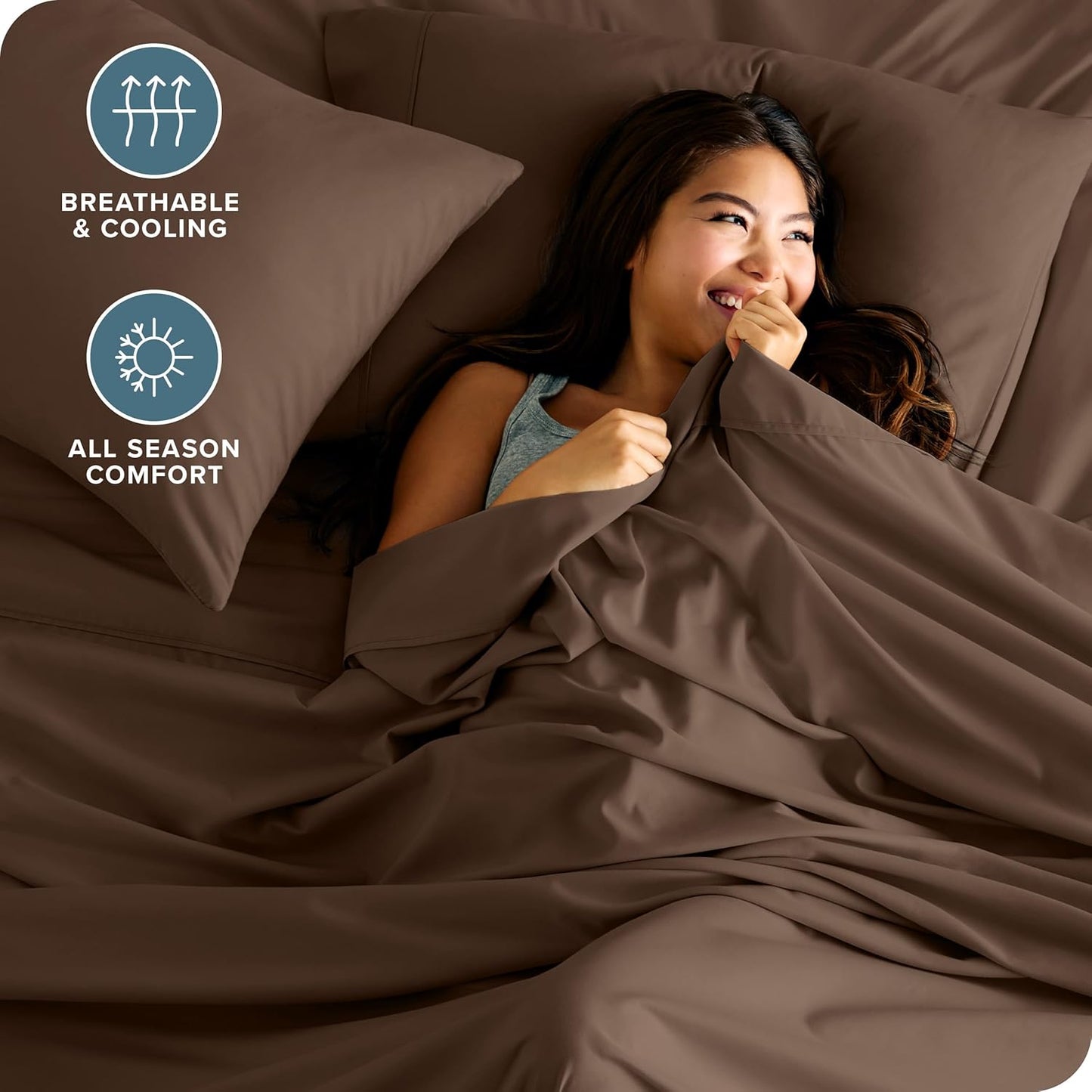 Bare Home Full XL Sheet Set - Luxury 1800 Ultra-Soft Microfiber Extra Long Bed Sheets - Double Brushed - Deep Pockets - Easy Fit - 4 Piece Set - Bedding Sheets & Pillowcases (Full XL, Cocoa)