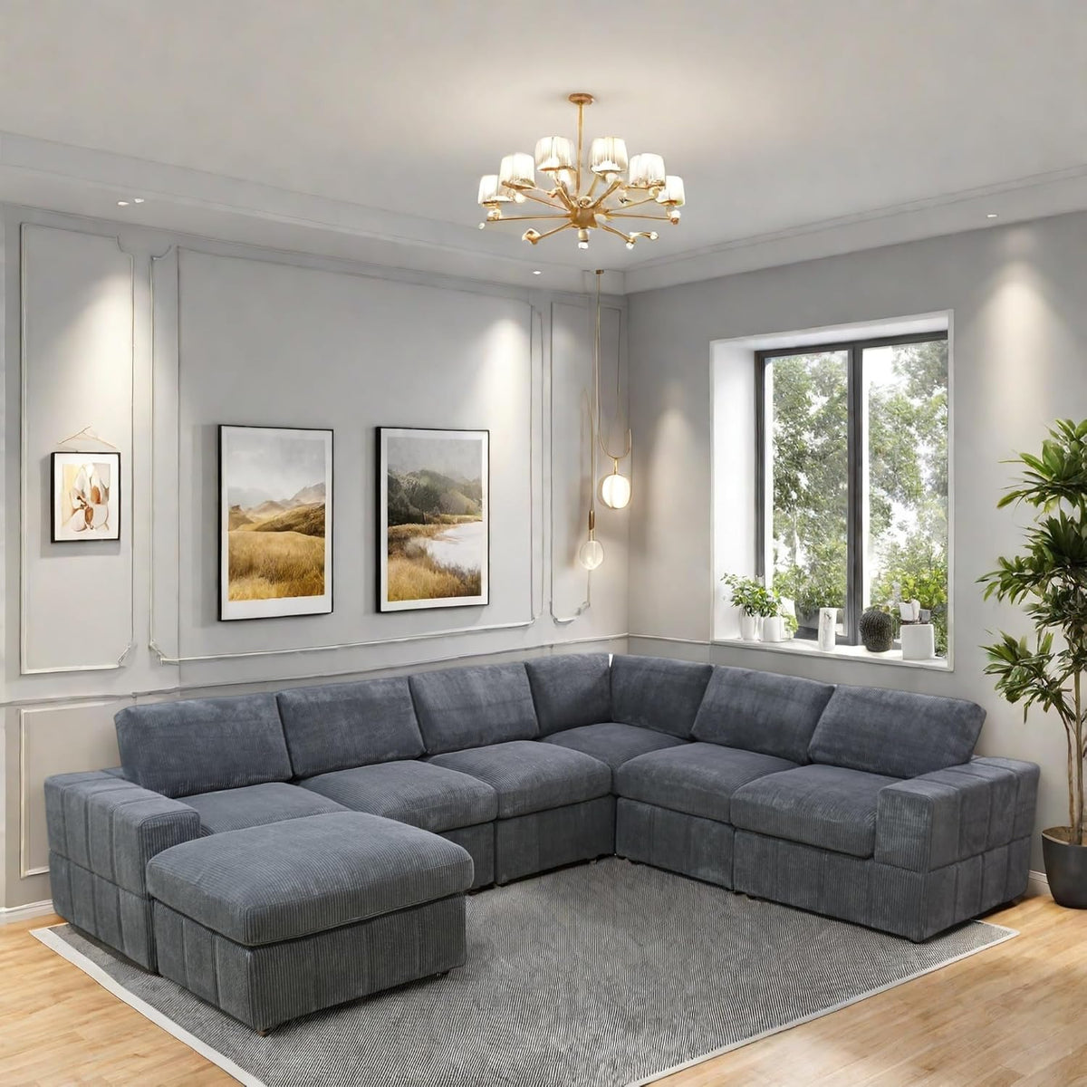 L Shaped Sectional Couches for Living Room, Modular Sectional Sofa with Ottoman, Lounge Modern Couch Living Room Furniture with Chaise, Dark Grey