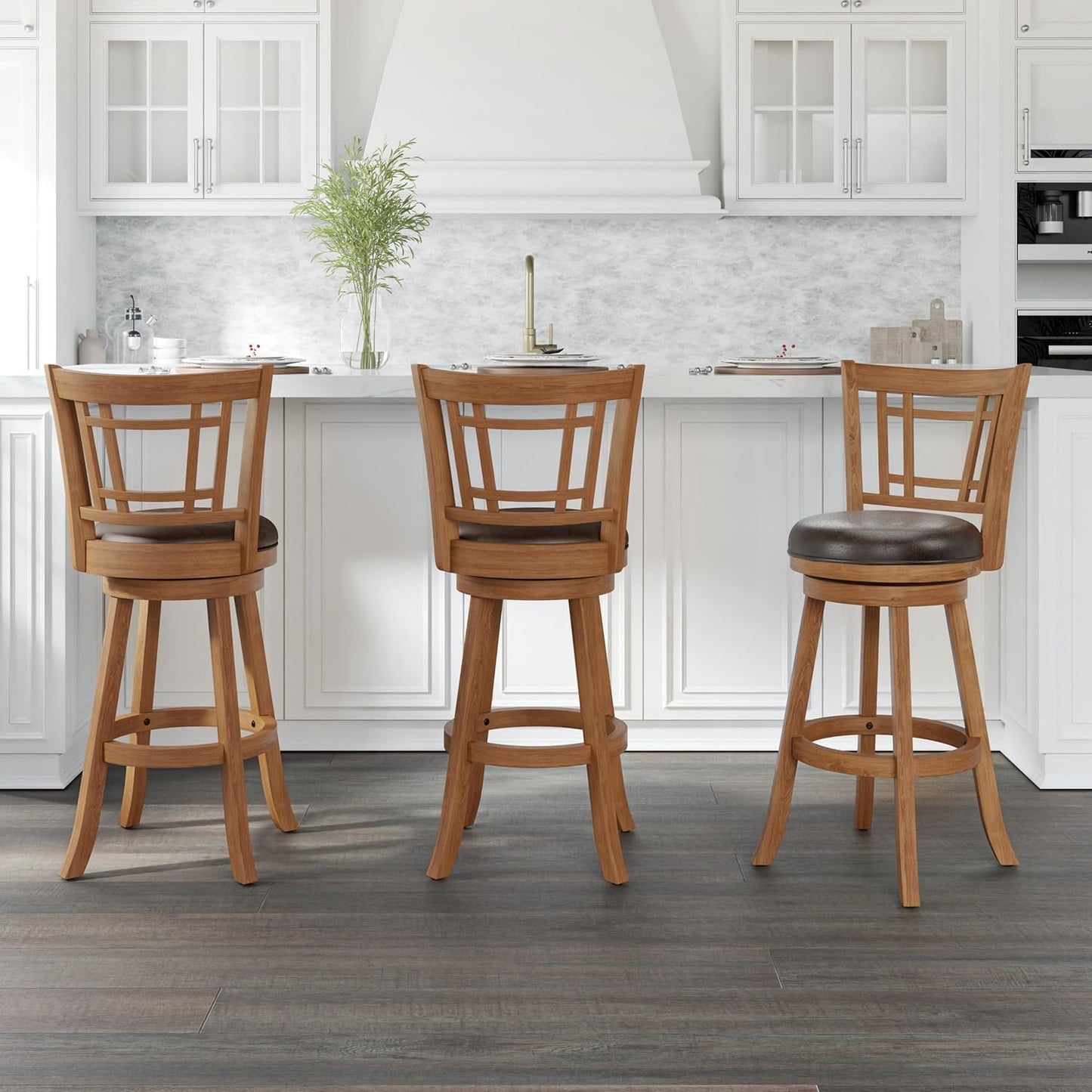 Hillsdale Fairfox Swivel Stool with Rectangular Lattice Back, Bar Height, Oak