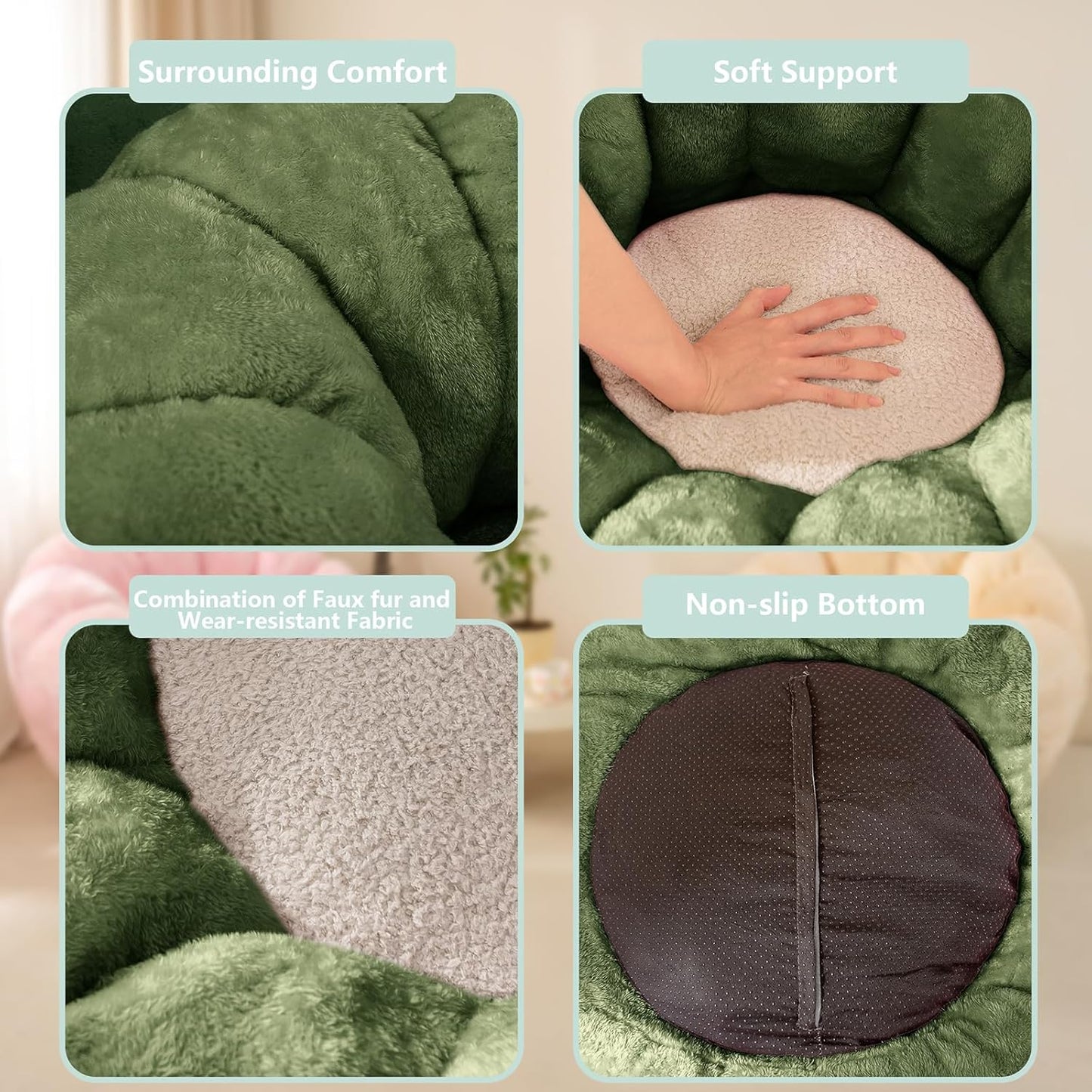 Pumpkin Bean Bag Sofa Chair, Bean Bag Chair with Filler for Teens, Kids, Toddler, Comfy and Lazy Sofa for Dorm, Apartment, Living Room and Bedroom, Dark Green