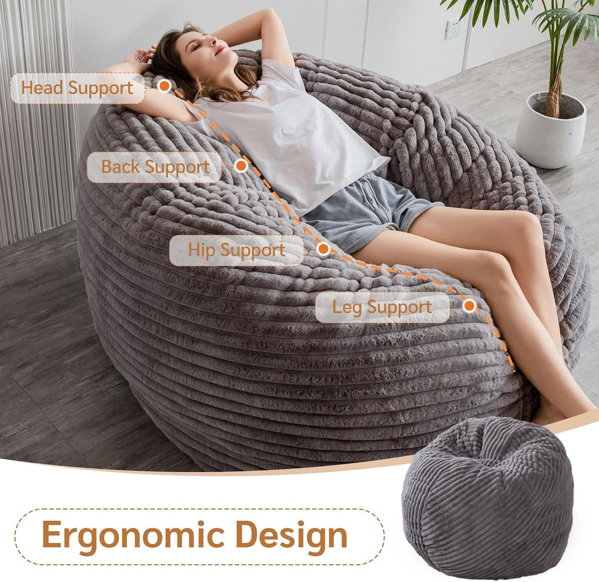 BYBYME 3 in 1 Bean Bag Chairs, Bean Bag Bed for Adults High-Density Foam Filling, Convertible Sofa Bed Faux Fur, Giant Bean Bag Chairs for Adults
