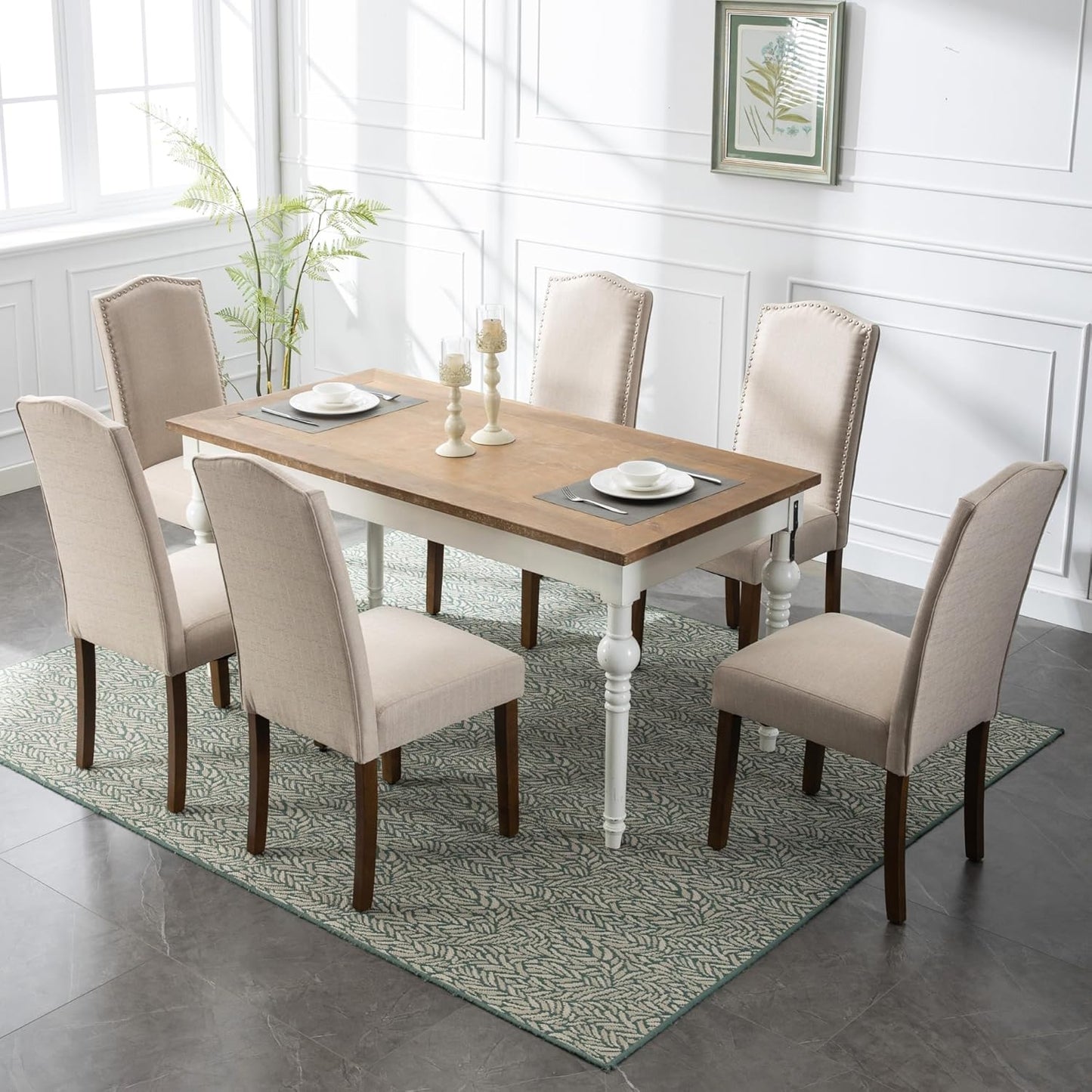Stylish Upholstered Parsons Dining Chair Kitchen with Silver Nailhead Trim and Sturdy Solid Wood Legs
