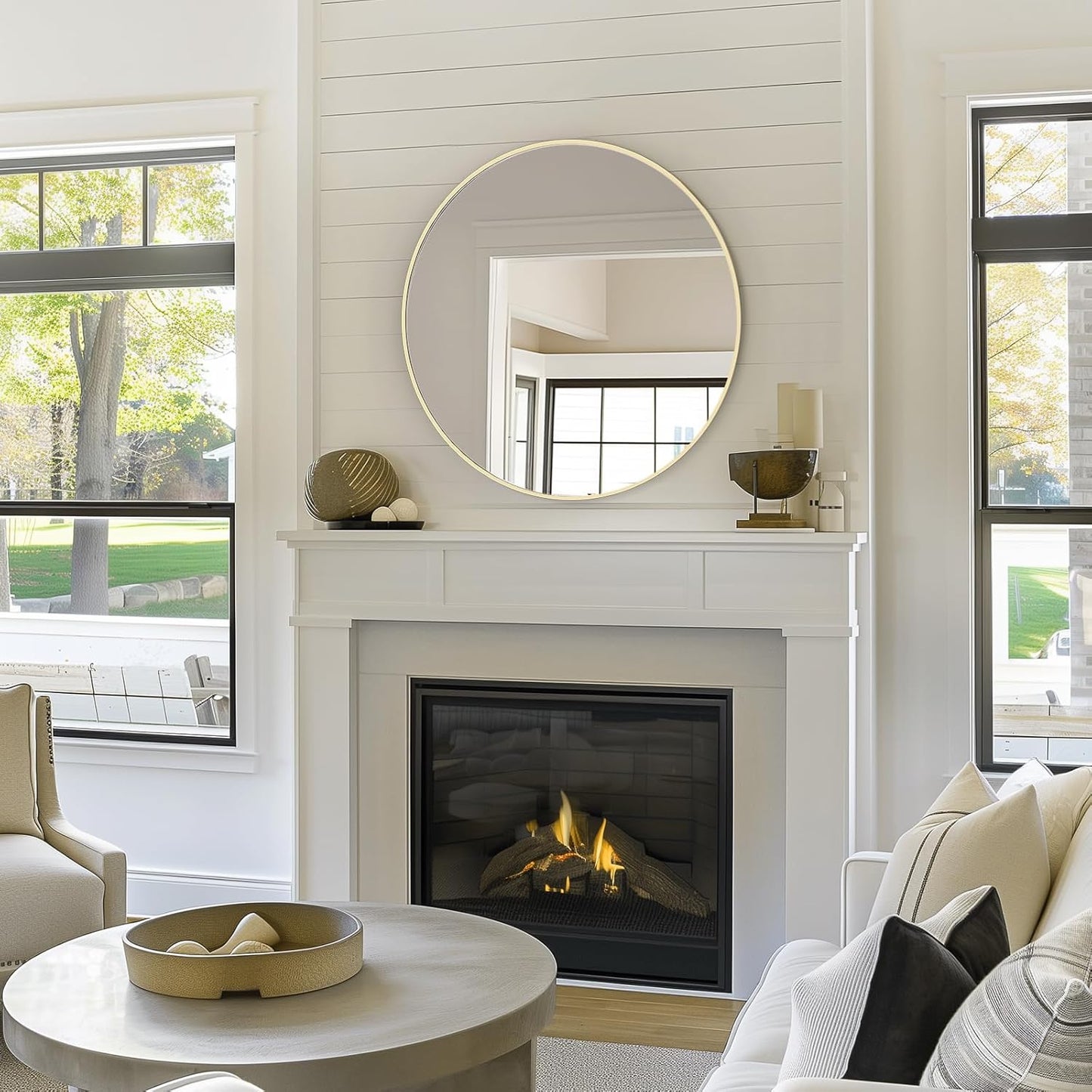 HOMECOOKIN Round Wall Mirror 24" Gold Circle Mirror for Bathroom with Metal Framed, Round Gold Mirror for Wall Decor, Vanity, Entryway Living Room