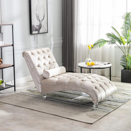 HomSof Modern Armless Velvet Chaise Lounge Indoor Chair with Solid Acrylic Legs