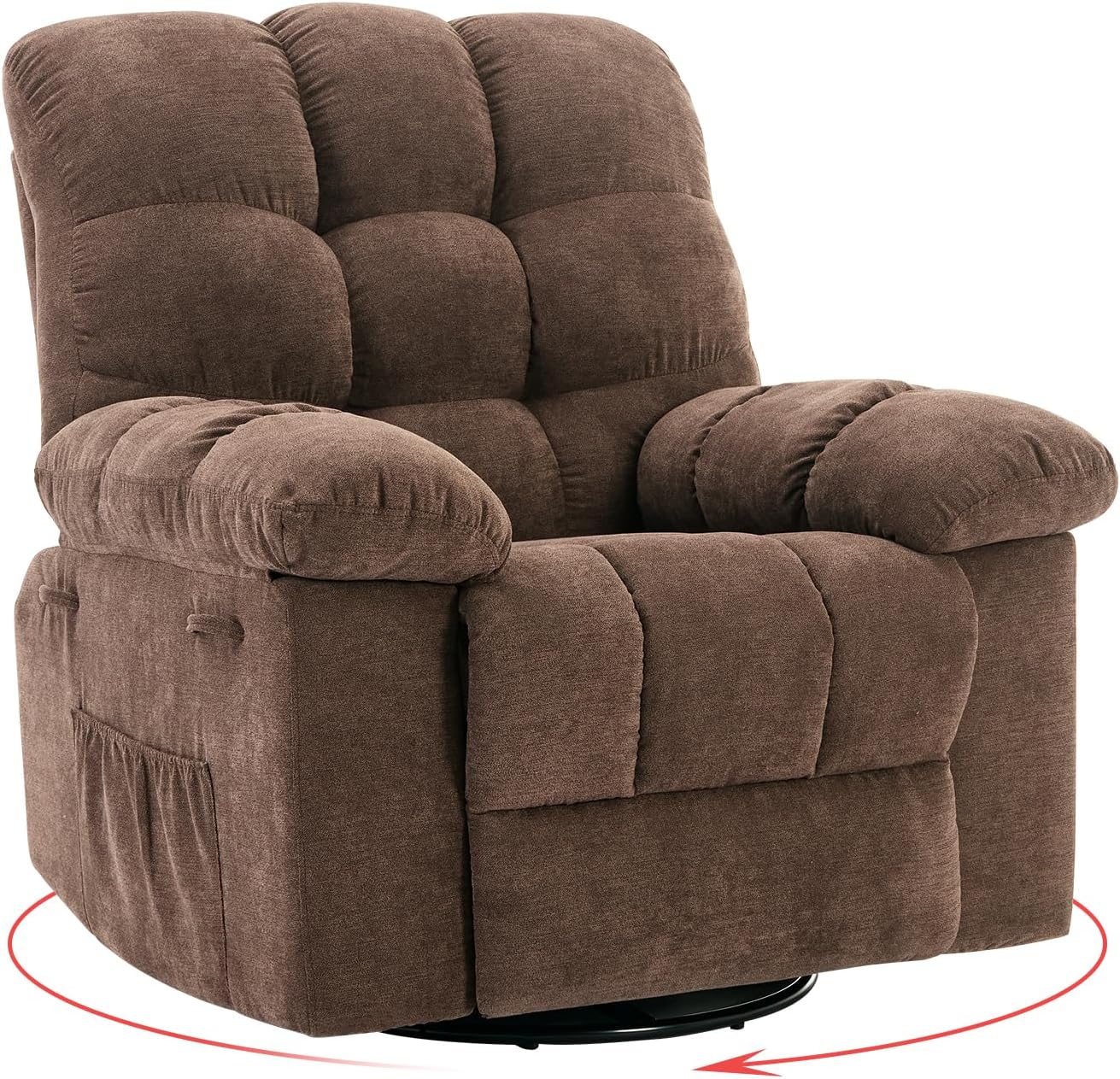 Rocking Recliner Chair,360° Swivel Rocker Chair for Living Room,Upholstered Fabric Glider Nursery Chair with Side Pockets for Small Spaces,Q235 Steel Frame Lazy Boy Recliner Single Sofa(Brown)
