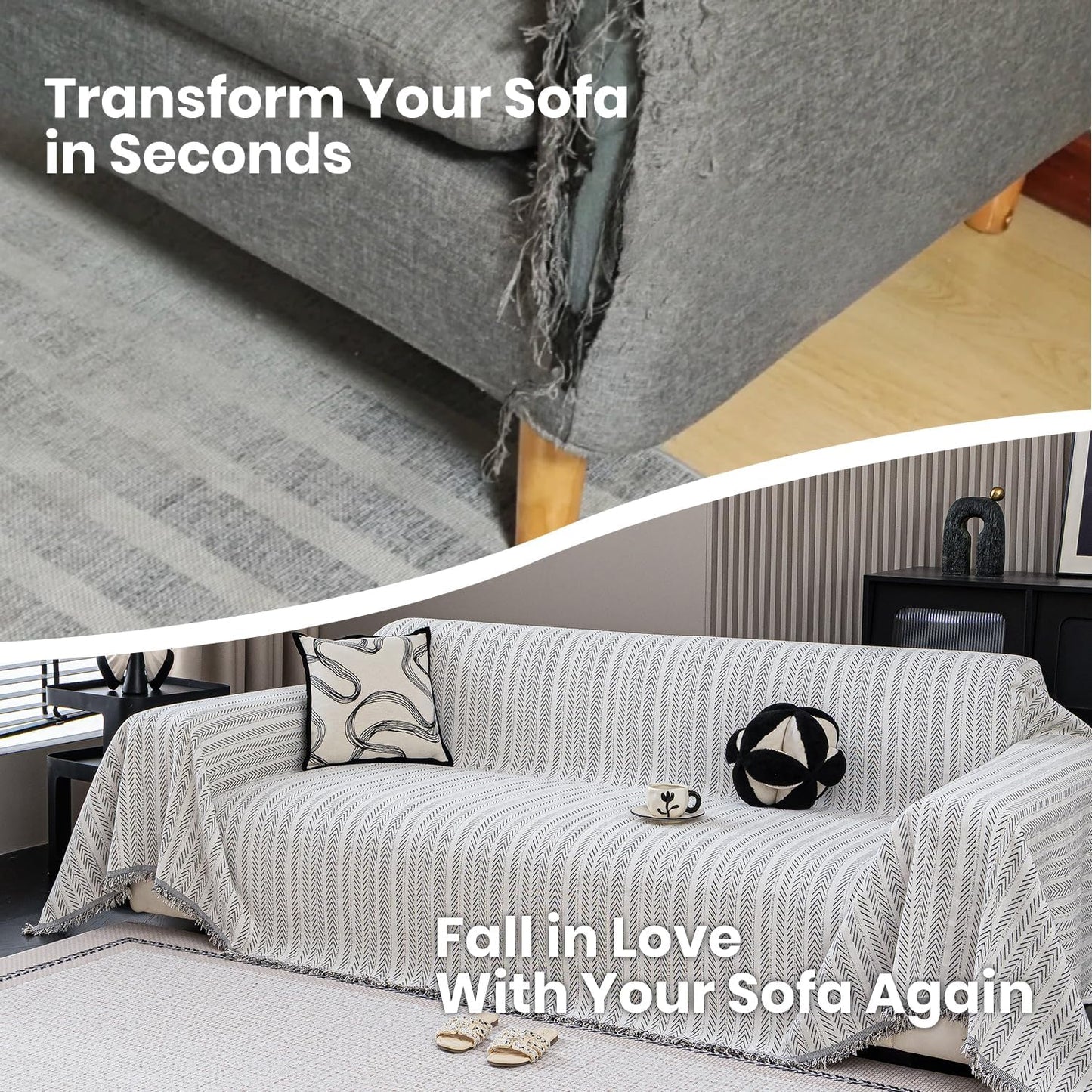 Nobildonna Sofa Cover Washable Soft Thicken Chenille Couch Cover with Tassel,Waterproof Sofa Slipcover for 2-3 Cushion Couch,Sectional Sofa,L-Shaped Furniture Protector Pet-Friendly,Beige 71"x118"