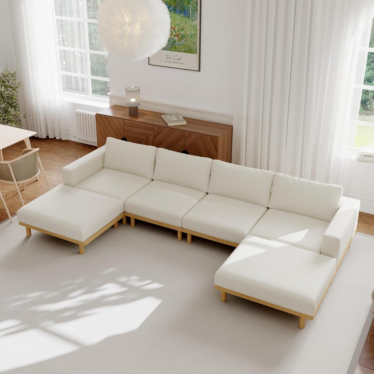 Acanva Minimalist Modular Sectional Sofa for Living Room, Wide & Deep Seat Convertible Furniture Set with Metal Frame and Movable Covers, U-Shaped Couch, Off White