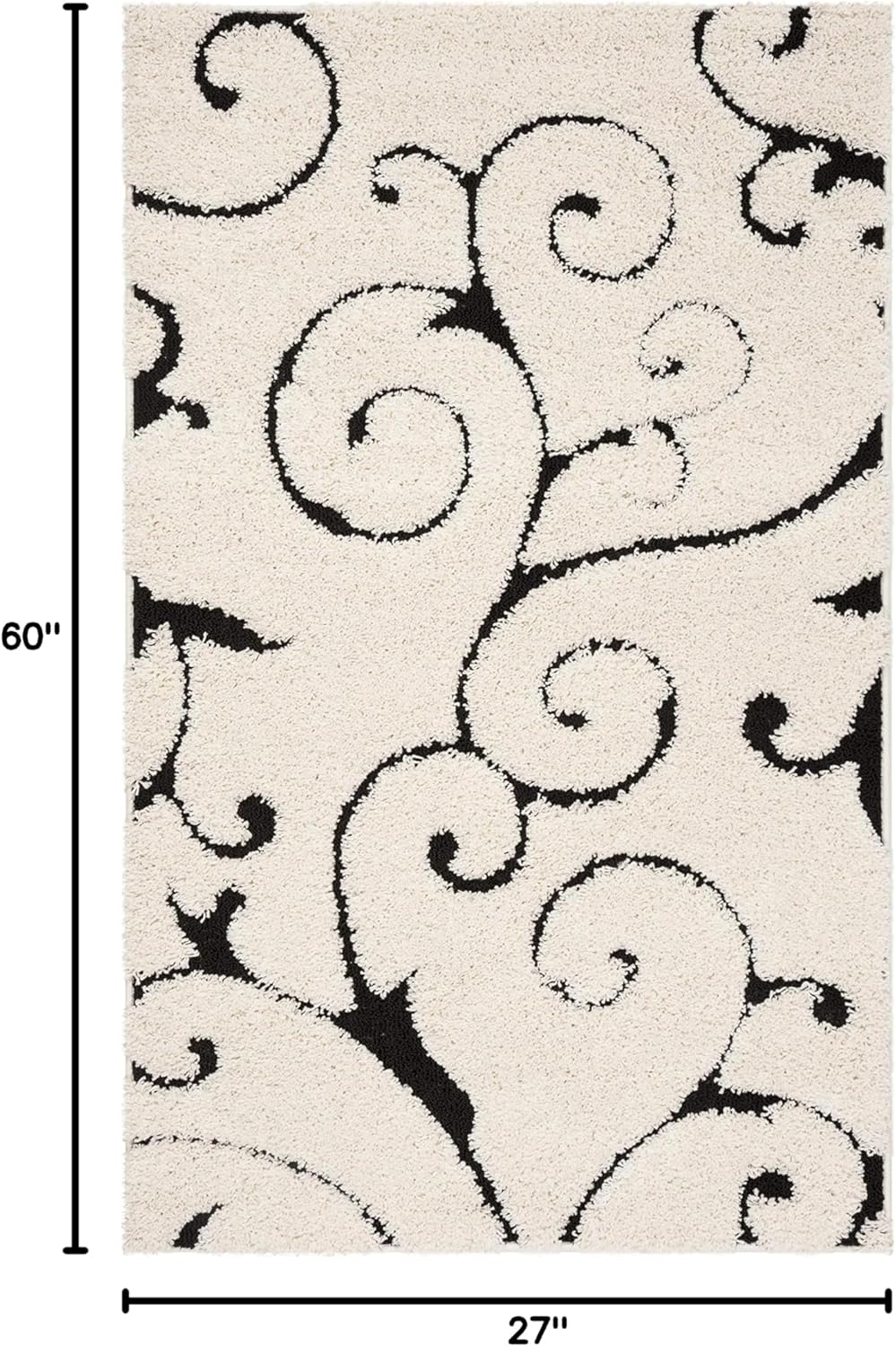 SAFAVIEH Florida Shag Collection Accent Rug - 2'3" x 5', Ivory & Black, Scroll Design, Non-Shedding & Easy Care, 1.2-inch Thick Ideal for High Traffic Areas in Foyer, Living Room, Bedroom (SG455-1290)