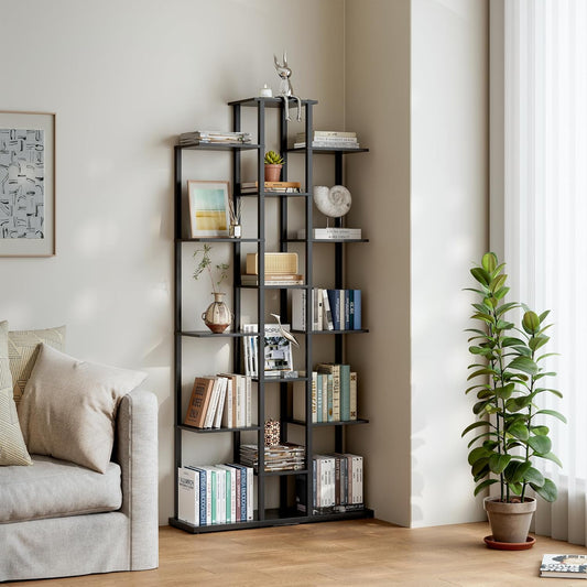 Bookshelf，Small Bookcase for Small Space，6-Tier Bookshelf for Living Room, Home Office, Study，7.87 x 26.77 x 55.5 Inches,Black
