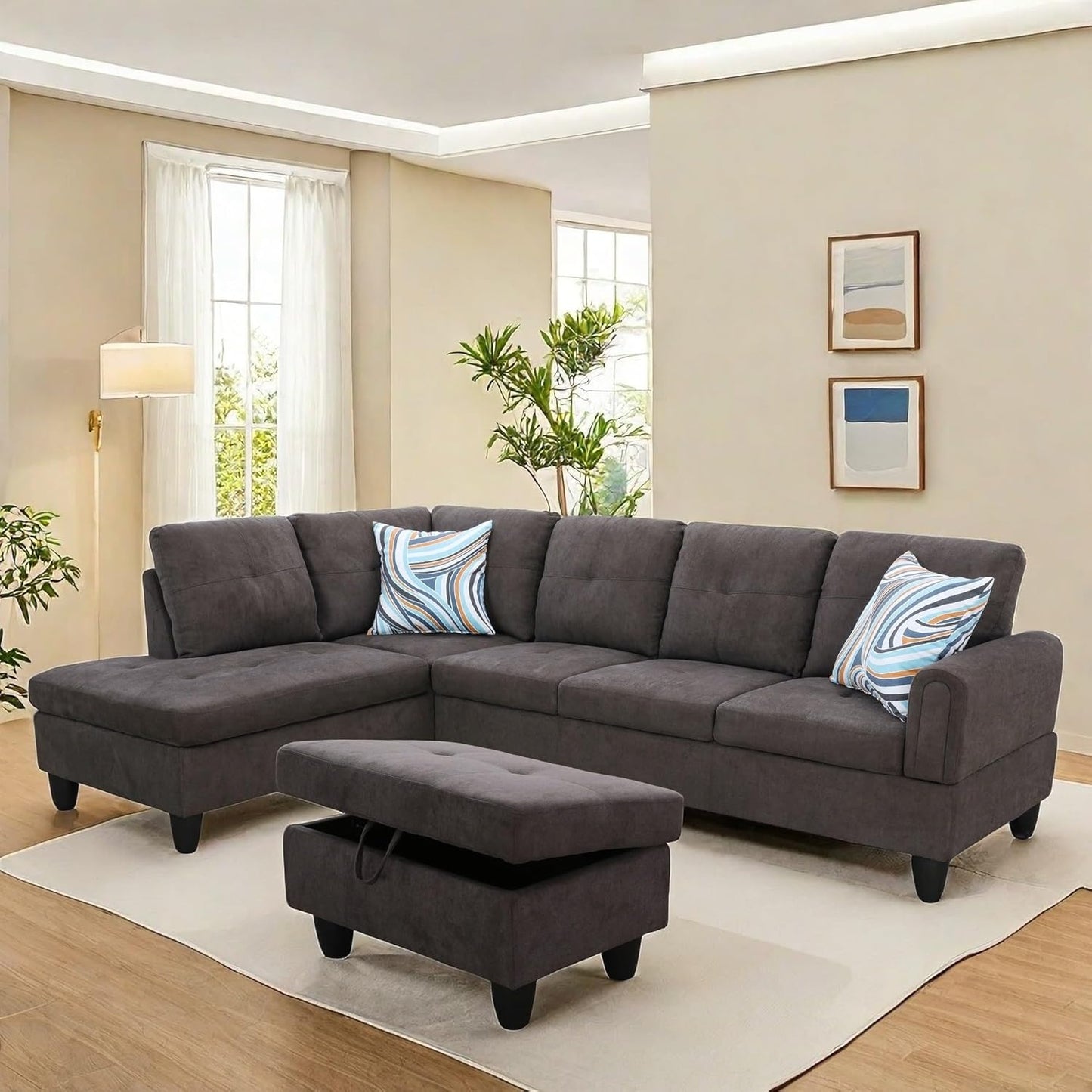 NAYSAYE Sectional Couch with Ottoman Storage, L Shaped Couch Sofa Furniture Sets, Modern Comfy Modular Comfy Sofa for Living Room Bedroom, Office and Apartment, Brown