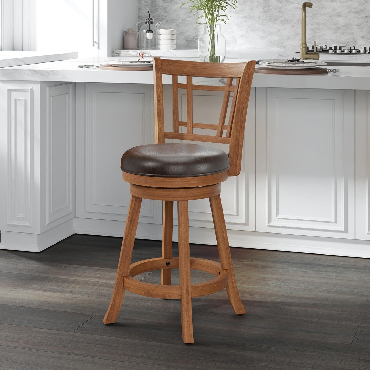Hillsdale Fairfox Swivel Stool with Rectangular Lattice Back, Counter Height, Oak