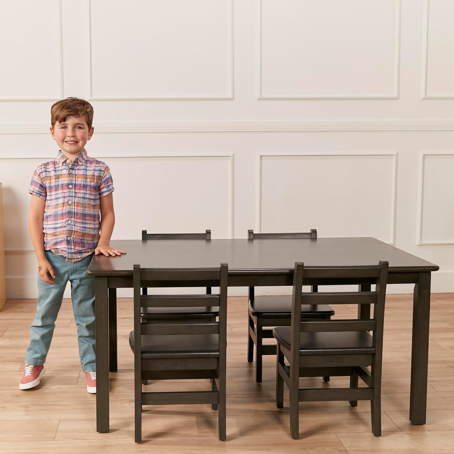 ECR4Kids 30in x 48in Rectangular Hardwood Table with 22in Legs, Kids Furniture, Grey Wash