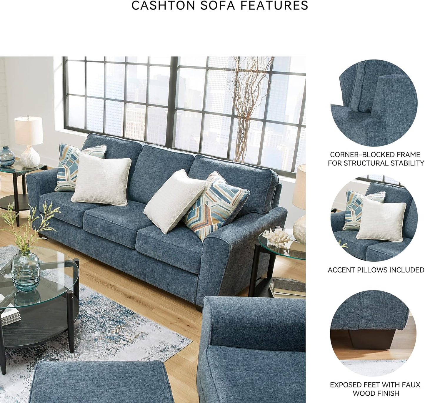Signature Design by Ashley Cashton Casual Sofa for Living Room, Blue