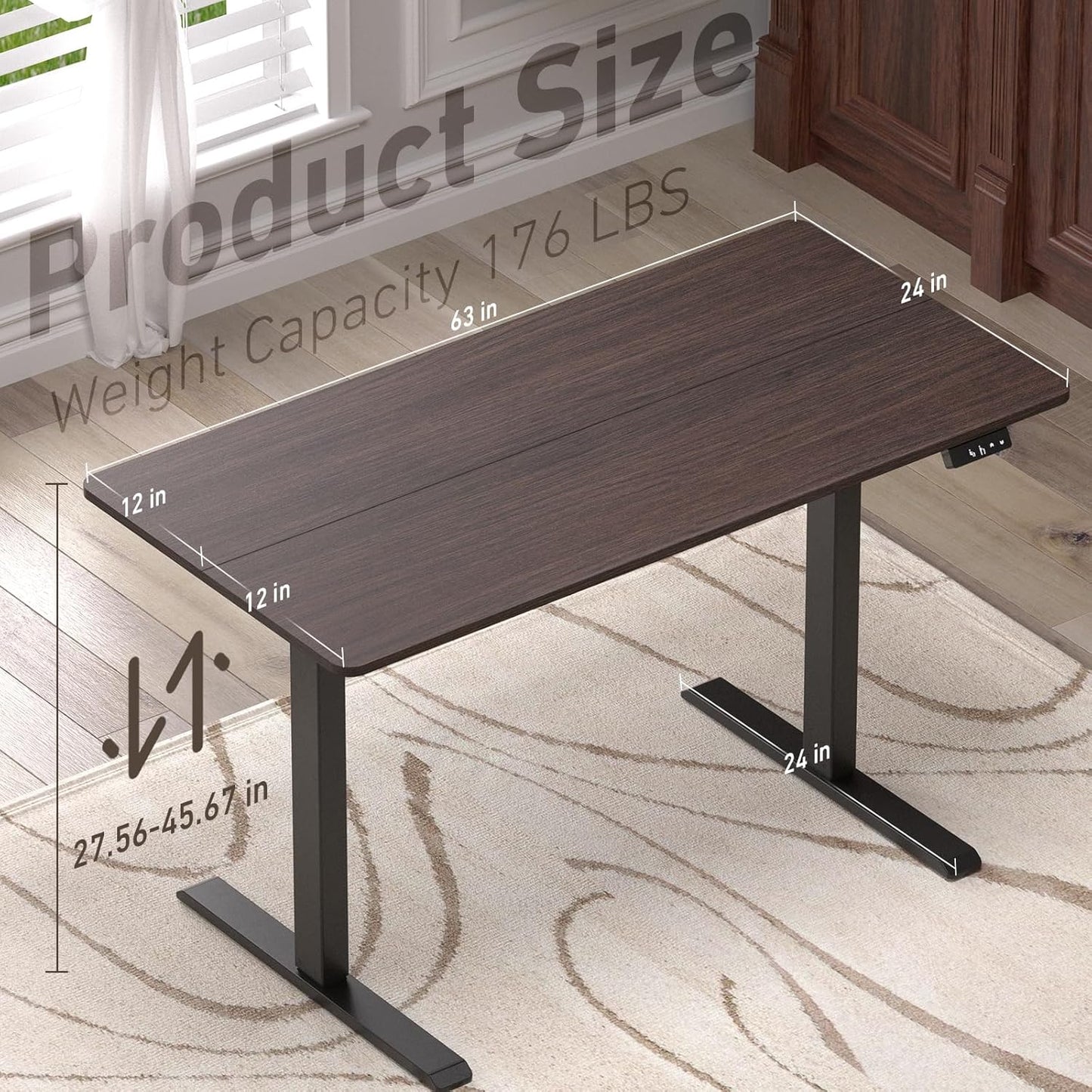 Ywin Electric Height Adjustable Standing Desk, 63 x 24 inches, Ergonomic Stand Up Desk for Home Office