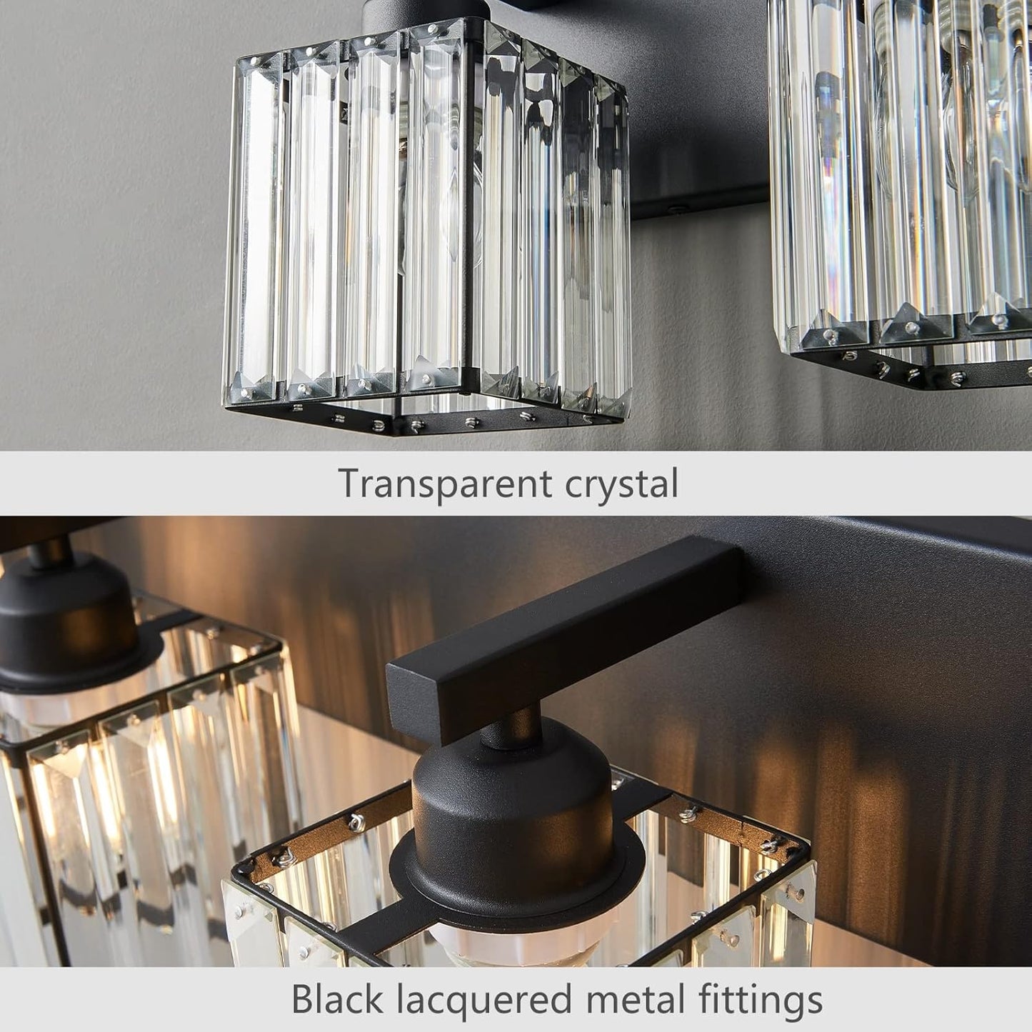 Modern Bathroom Vanity Light 2-Lights Black Crystal Bathroom Wall Light Vanity Light Fixtures，12.59-inch Modern Minimalist Design