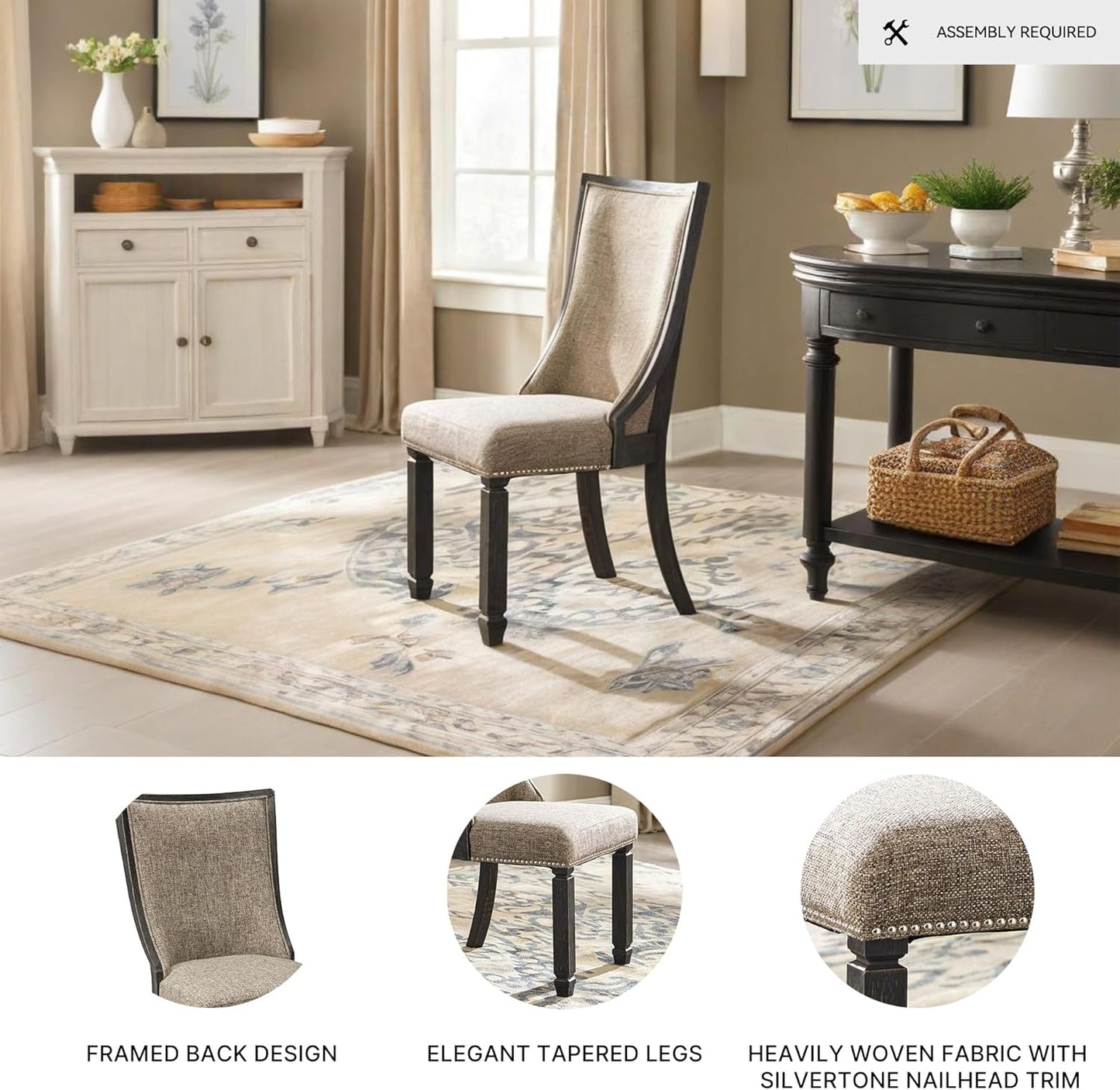 Signature Design by Ashley Tyler Creek Urban Farmhouse Upholstered Dining Chair, 2 Count, Almost Black
