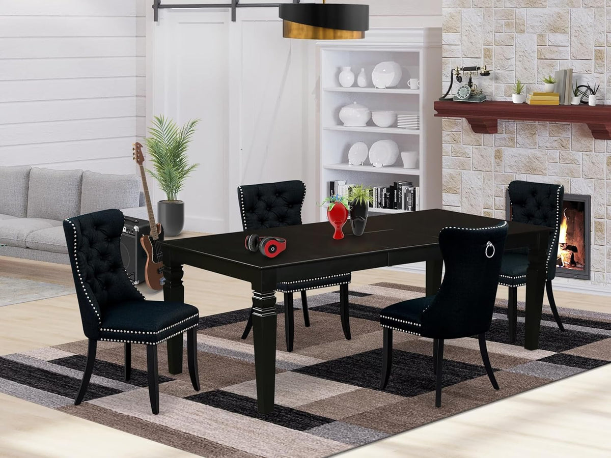 East West Furniture LGDA5-BLK-24 5 Piece Kitchen Table Set Contains a Rectangle Dining Table with Butterfly Leaf and 4 Polyester Fabric Upholstered Chairs, 42x84 Inch, Black