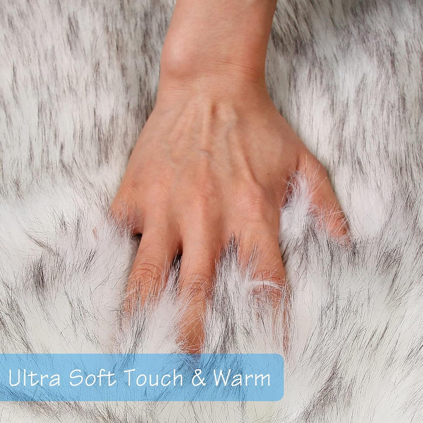 duduta White Black Faux Sheepskin Fur Rug 3x5 ft, Fluffy Shag Bedroom Dorm Nursery Playroom Carpet Rug Non Slip Washable