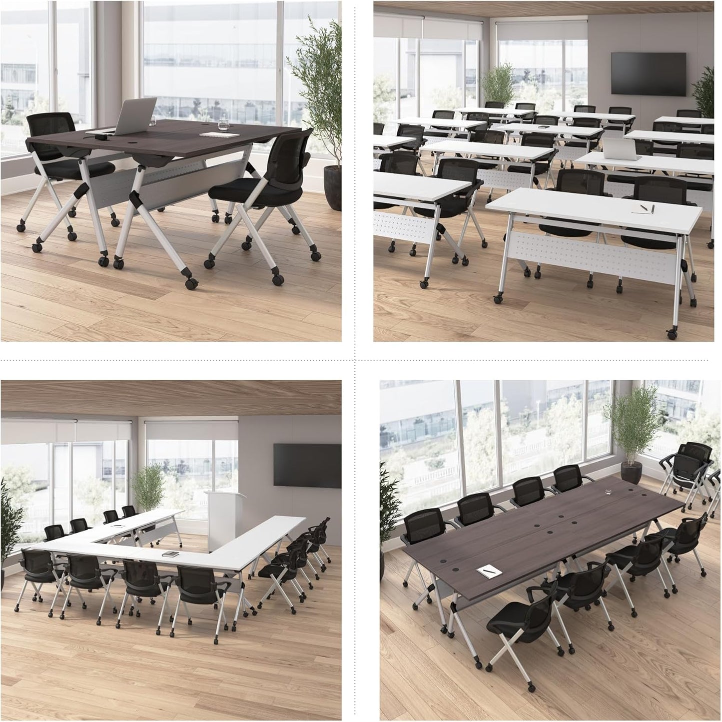 Bush Business Furniture Folding Training Table, 72 inch Desk with Powered Grommets, Commercial-Grade Bundle for Office or Classroom, Envision Collection, White