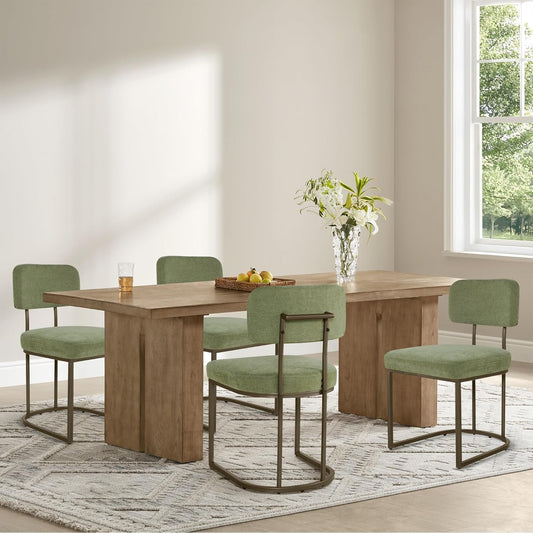 Dining Chairs Set of 6, Upholstered Modern Kitchen Chairs with Ergonomic Backrest, Fabric Cushion Seat & Metal Legs for Living Room, Restaurant, and Café, Green, 2Boxs