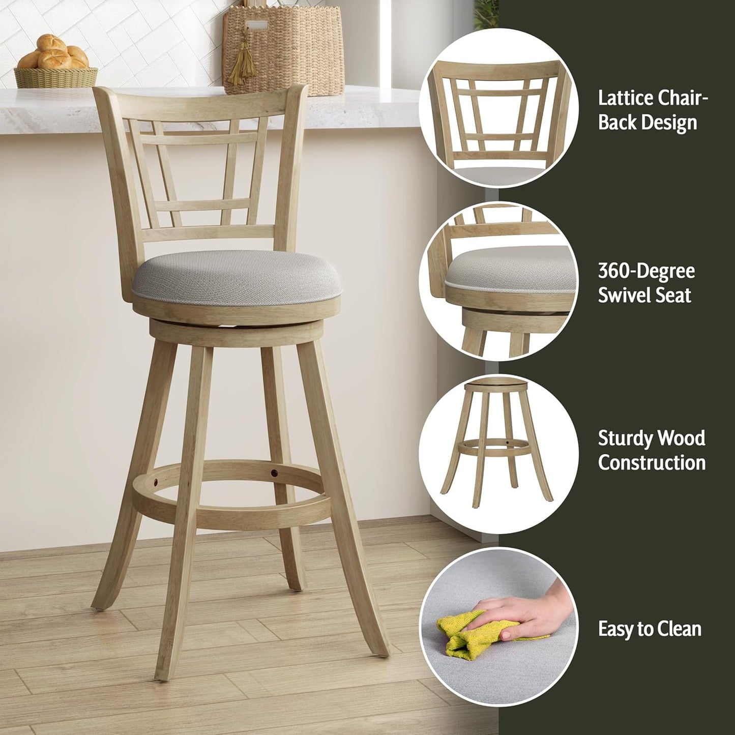 Hillsdale Fairfox 30.5" Wood Swivel Bar Height Stool, Natural