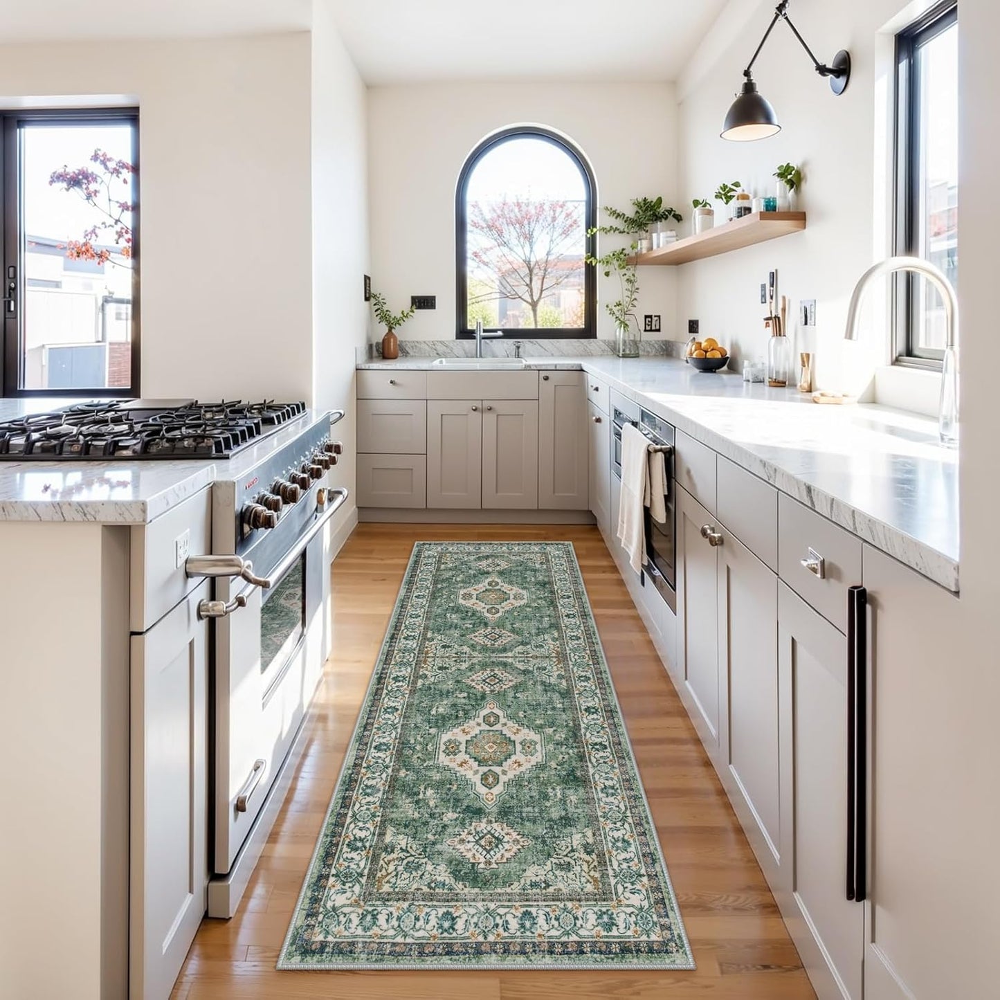 Lahome Oriental Washable Hallway Runner Rug, 2x6 Runners for Hallways Non Slip Ultra-Thin, Vintage Soft Long Carpet for Kitchen Bathroom Bedroom Laundry Room, Green/Multi