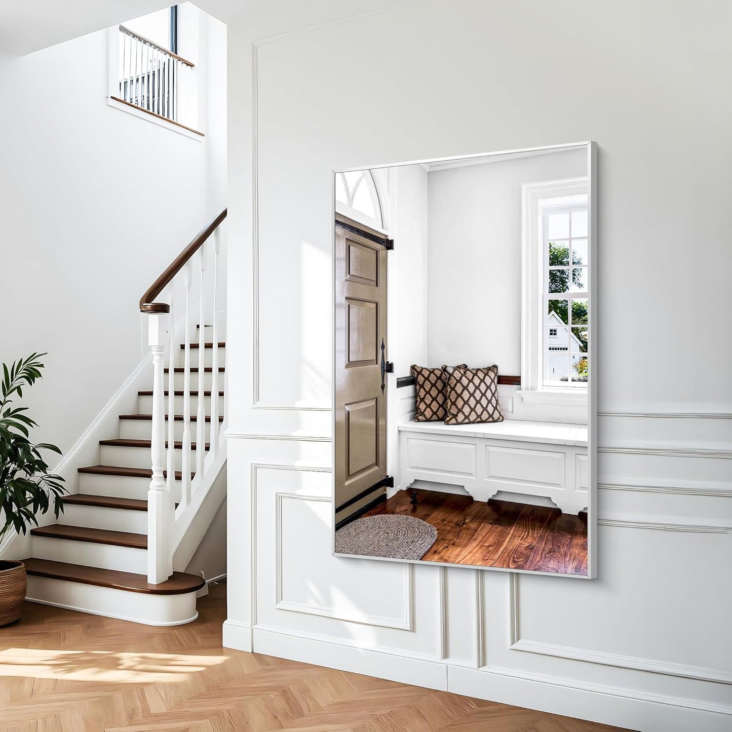 BONEWEI Silver Bathroom Mirror,55x36 inch Wall Mirror for Bathroom Wall Mounted,Large Rectangle Mirror for Bathroom Over Sink,Modern Metal Frame for Living Room,Bedroom Entryway,Horizontal/Vertical