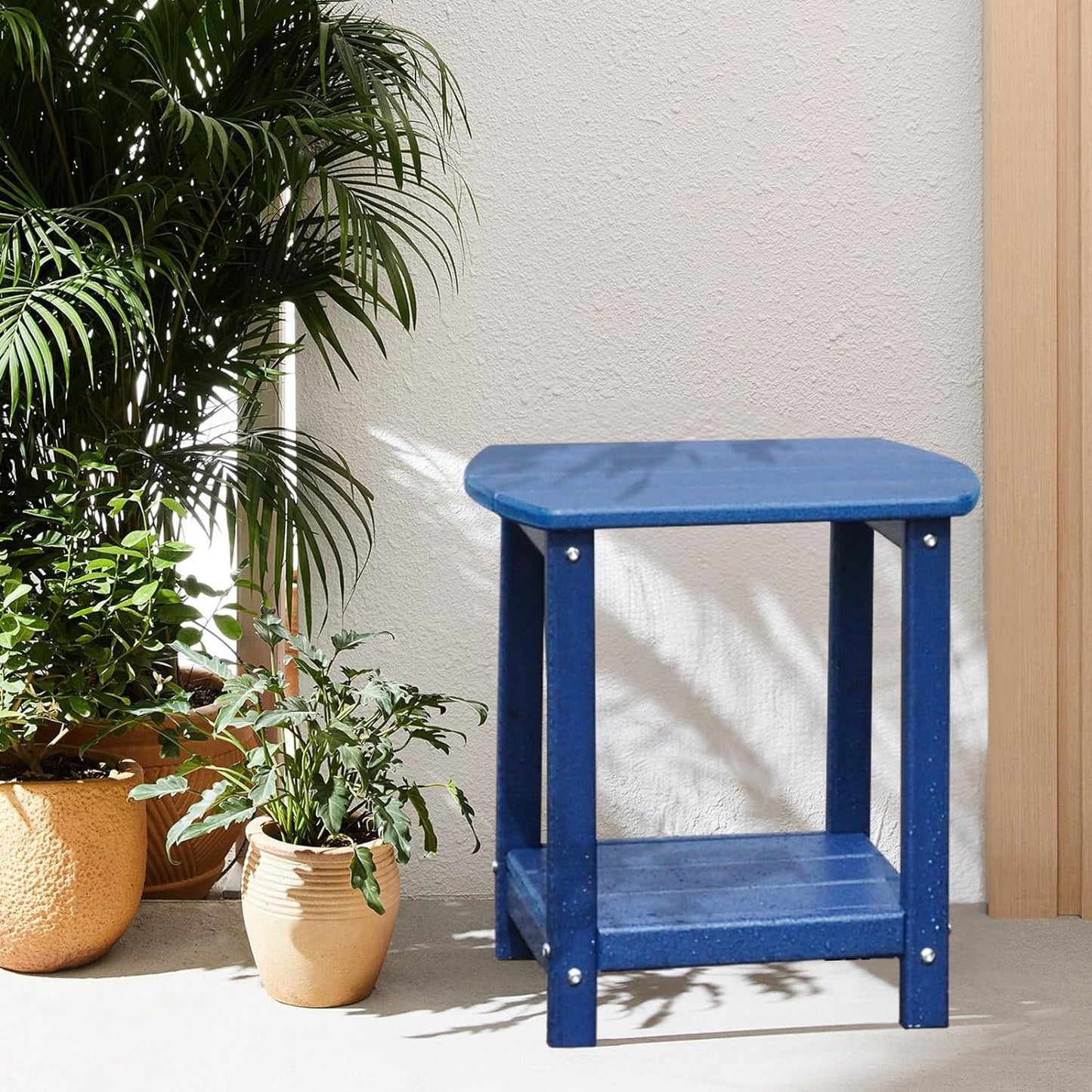 Adirondack Square Outdoor Side Table,2-Tier Storage Patio Side Table, HDPE End Tables for Backyard Pool Porch Garden Lawn(Blue)