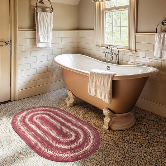 Autumn Maple Burgundy and Tan Oval Braided Rug, Jute, 2x3' - Rustic Primitive Decor for Entryway, Kitchen, Everywhere