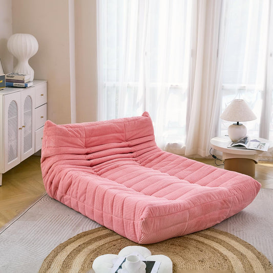 N&V Fireside Lounge Chaise Chair, Mid Century Armless Floor Lounger Sofa, Soft Premium Corduroy Floor Lounge Chair, Foam Sofa Accent Lounger for Living Room Bedroom and Office, Salmon