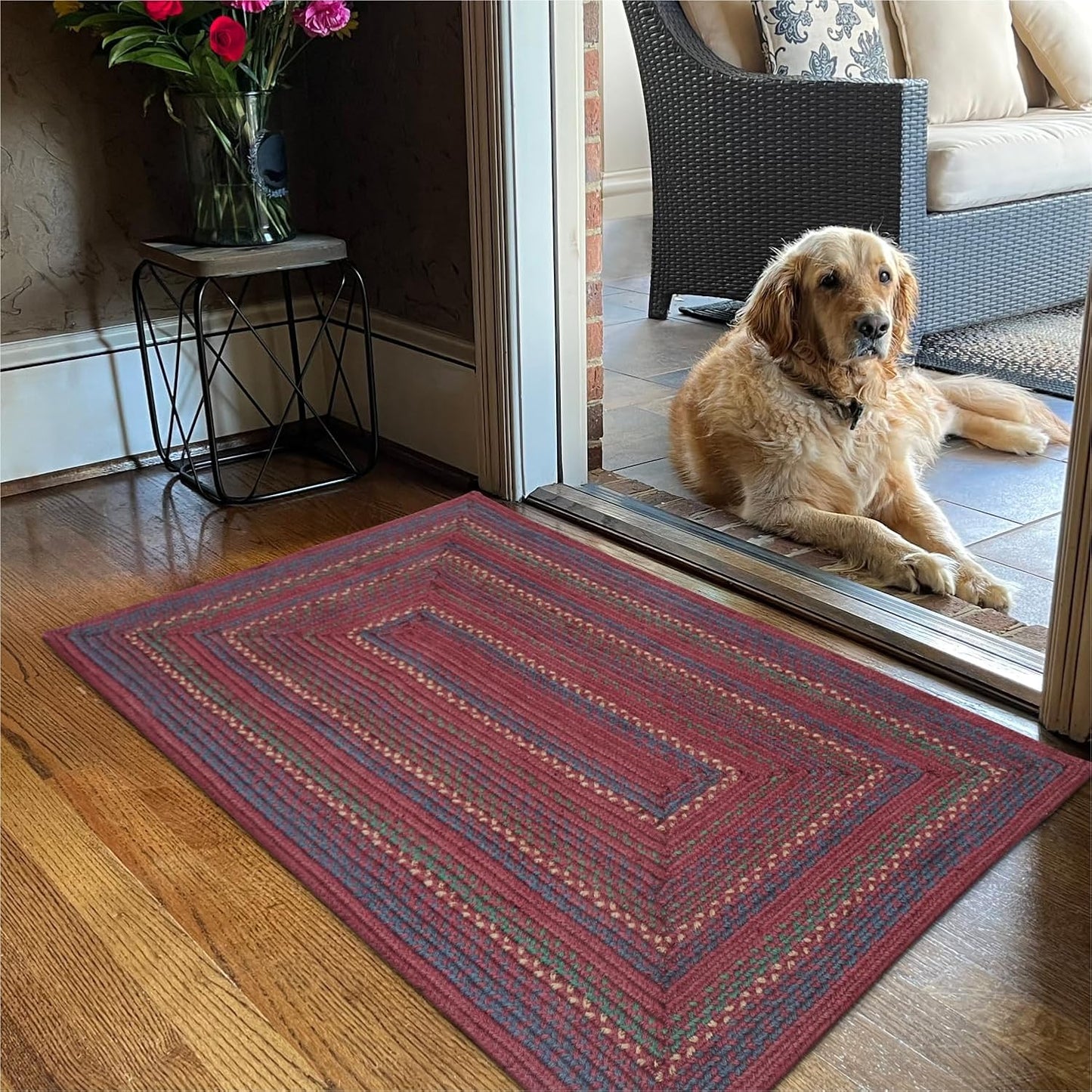 Jamestown Burgundy Jute Braided Rug, 20x30 Rectangle - Rustic Cabin Decor for Kitchen, Entryway, Everywhere