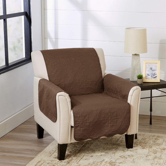 Great Bay Home Medallion Stitched Solid Furniture Protector Stain Resistant Durable Furniture Protector Elenor Collection (Chair, Chocolate/Taupe)