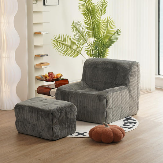 N&V CUBICUS Single Seated Foam Sofa, Armless Floor Sofa with Matching Ottoman, All New Hybrid Foam Design (Frost Gray)