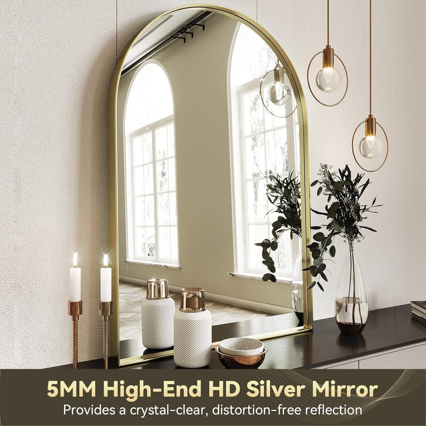 Brightify Arched Mirror, 30 x 40 Inch Gold Arch Mirror, Metal Frame Wall Mirror, Top Bathroom Vanity Mirror for Living Room Bedroom Mantle