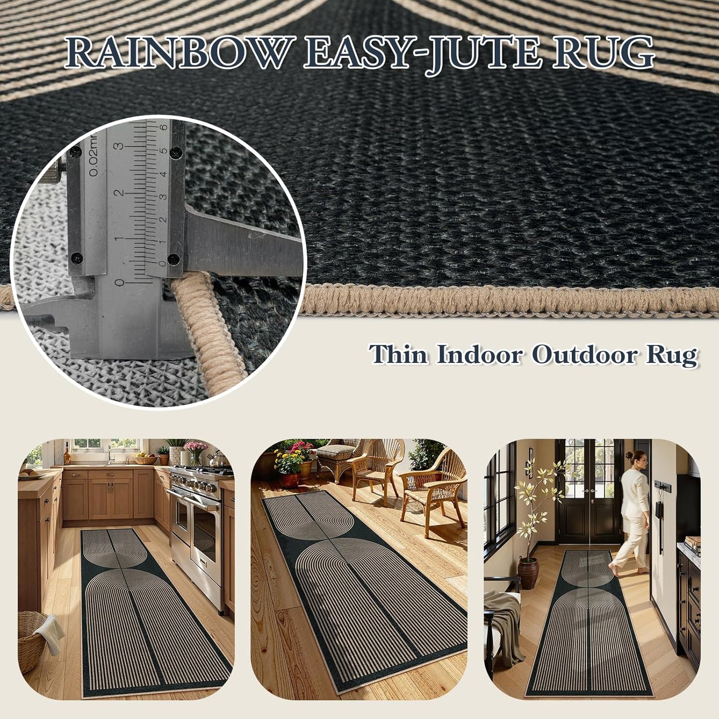 Lahome Modern Rainbow Kitchen Runner Rug, 2x8 Easy Jute Rug Runners for Hallways Entry Farmhouse Indoor Outdoor Carpet, Contemporary Washable Non Slip Runner for Laundry Room Porch
